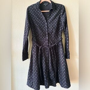 Brooks Brothers Dress Womens Black Paisley Corduroy Belted Button Front Size S